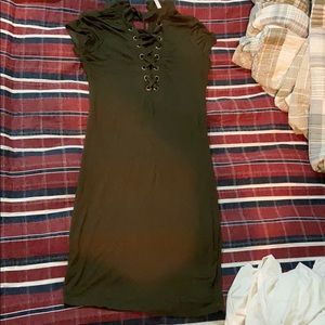 Olive green dress, not see through , good quality